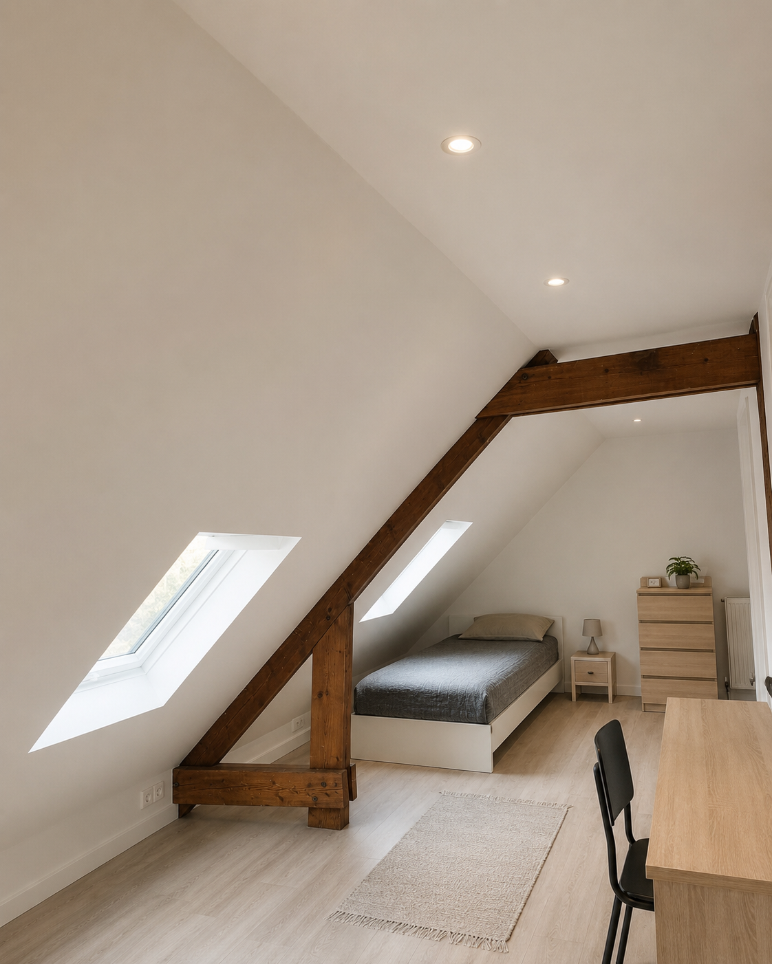 Chambre sous combles terminée après isolation des rampants, maison à Soisy-sur-Seine