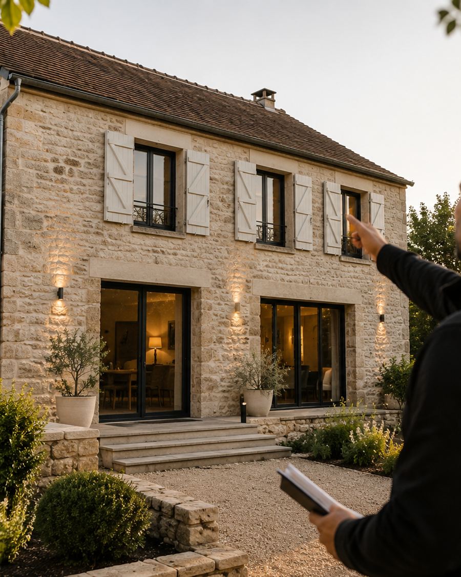 Maison en cours de rénovation énergétique globale, avec plusieurs corps de métier intervenant sur le chantier